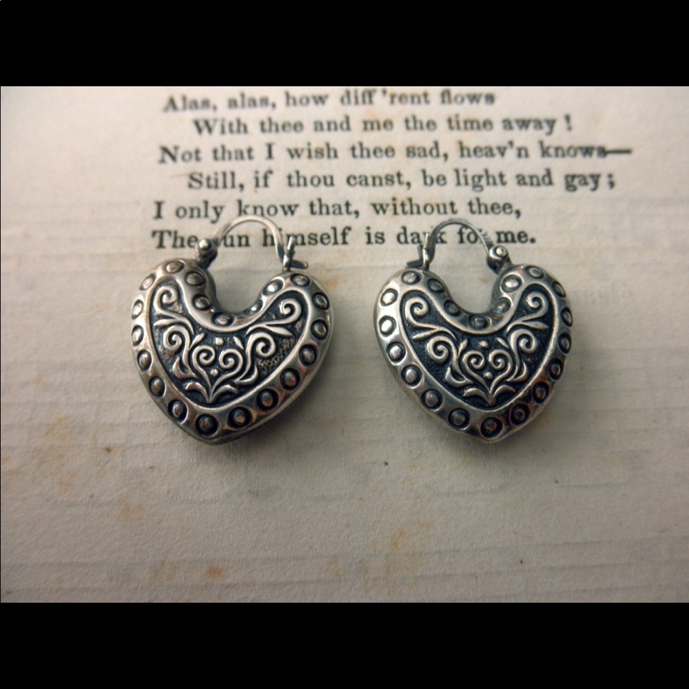 Vintage Sterling Silver Filigree Heart Earrings